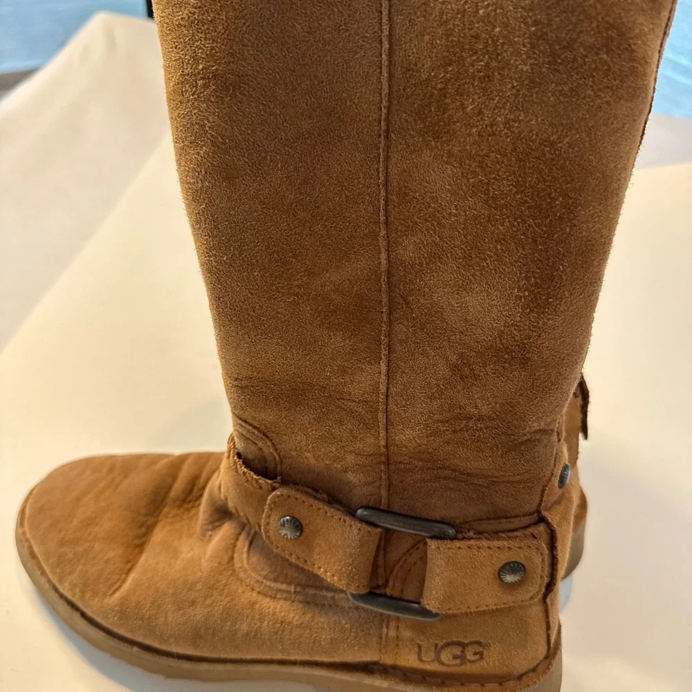 UGG Womens Braiden Genuine Shearling Harness Boots Western Chestnut Brown Sz 7.5